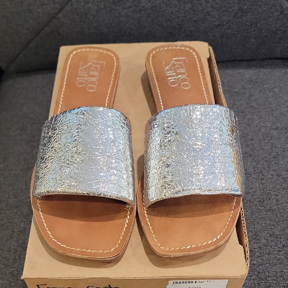 Franco Sarto Metallic Silver Slide Sandals Size 10M